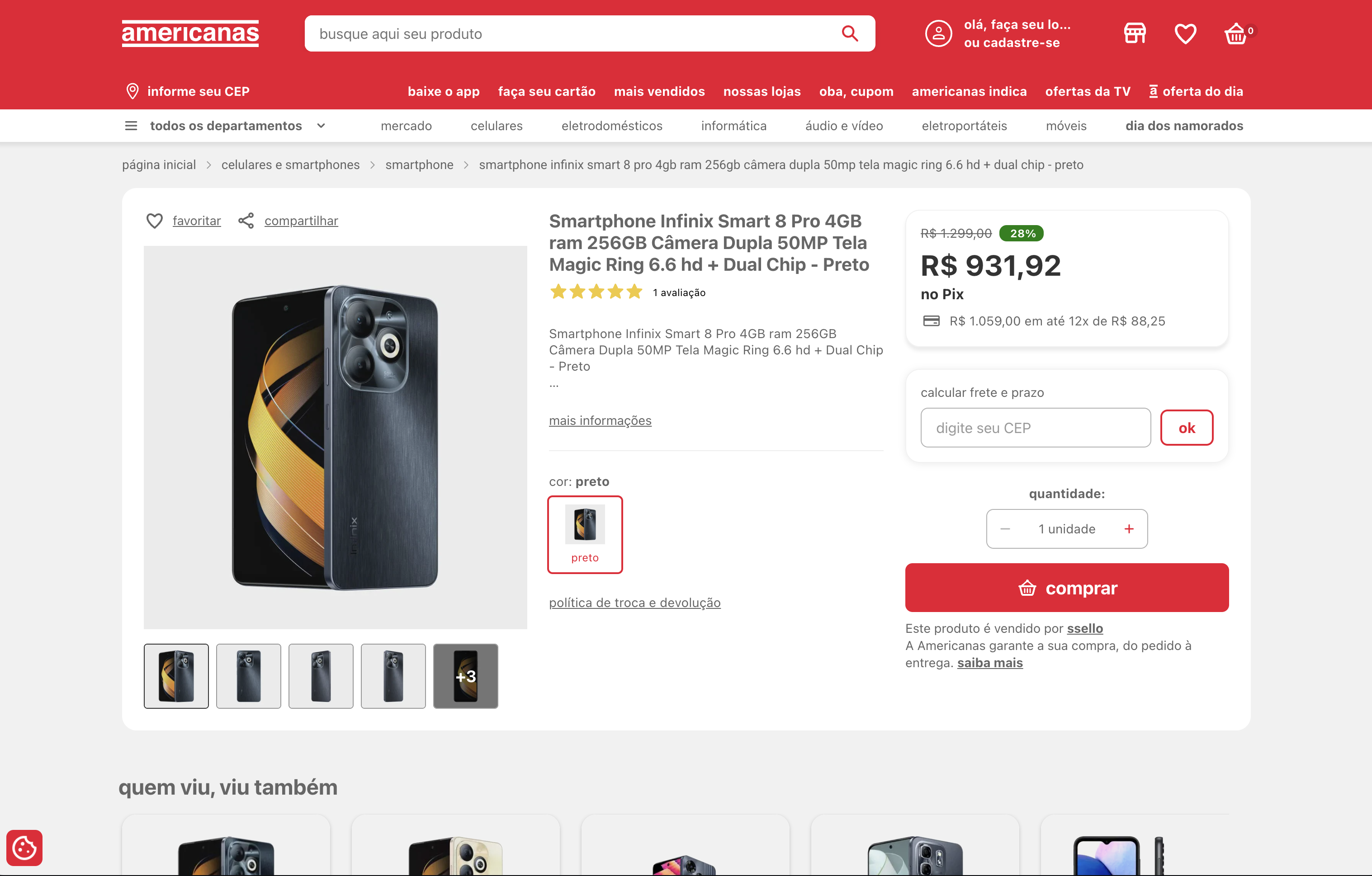 Americanas Brazil - Infinix Smart Phone Product Page